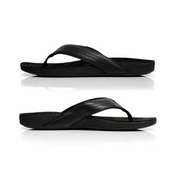 Zullaz Byron Mens thong with leather strap and foot bed in black and arch support