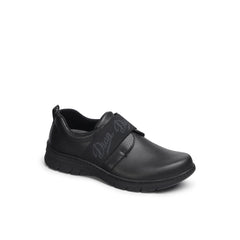 Siena enclosed slip on black shoes with elastic forefoot strap, sneaker style sole, waterproof upper, antibacterial treated, vegan, nursing, doctor, dentist, veterinary, waiter, waitress, work shoes, cleaner, 