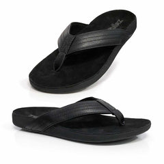 Zullaz Byron Mens thong with leather strap and foot bed in black