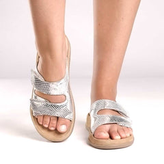 Footlogics Sari-Pearl Leather Sandals with arch support and velcro closures