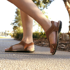Talia – Caramel Leather Sandals - InterAktivWear