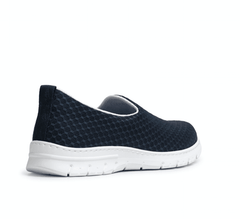 Valencia Plus enclosed slip on Navy Blue shoes with waterproof mesh forefoot strap, sneaker style sole, waterproof upper, antibacterial treated, vegan, nursing, doctor, dentist, veterinary, waiter, waitress, work shoes, cleaner,