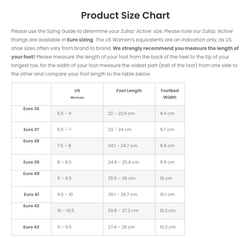 Zullaz 'Active 'Orthotic thong sizing chart