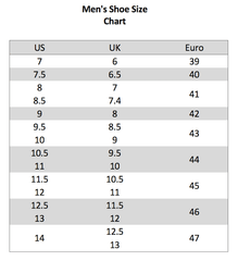 Interaktiv Wear Mens shoe size chart